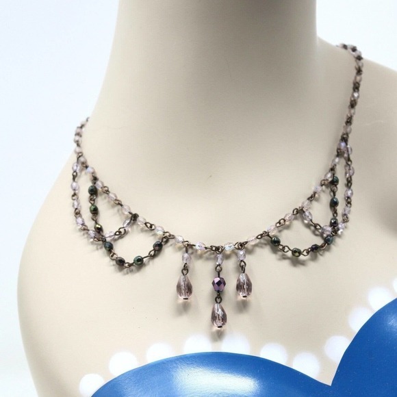 Vintage Bib Style Delicate Look 1928 Necklace Pink Glass Beads 20" Long- Hey Viv - Picture 1 of 7